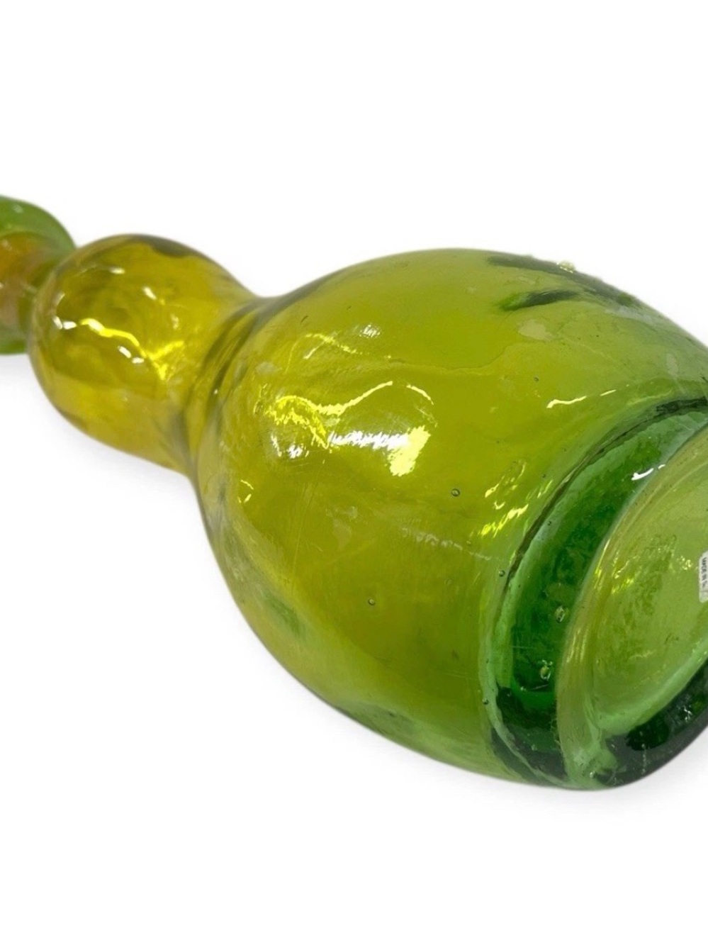 Large Vintage Hand Blown Glass Decanter Film Painted Green Finish 20” Stopper - Picture 10 of 10